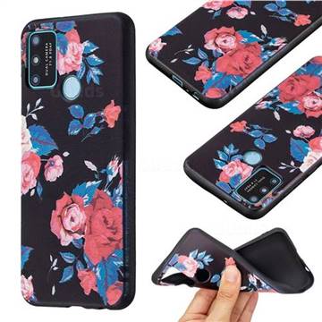 Safflower 3D Embossed Relief Black Soft Back Cover for Huawei Honor 9A