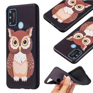 Big Owl 3D Embossed Relief Black Soft Back Cover for Huawei Honor 9A