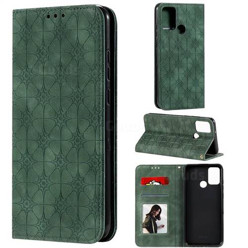 Intricate Embossing Four Leaf Clover Leather Wallet Case for Huawei Honor 9A - Blackish Green