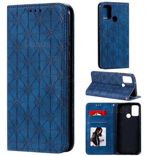 Intricate Embossing Four Leaf Clover Leather Wallet Case for Huawei Honor 9A - Dark Blue