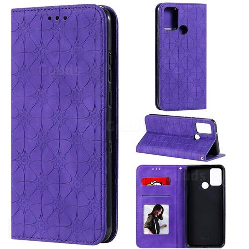 Intricate Embossing Four Leaf Clover Leather Wallet Case for Huawei Honor 9A - Purple