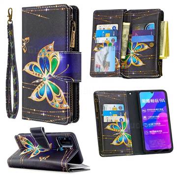 Golden Shining Butterfly Binfen Color BF03 Retro Zipper Leather Wallet Phone Case for Huawei Honor 9A