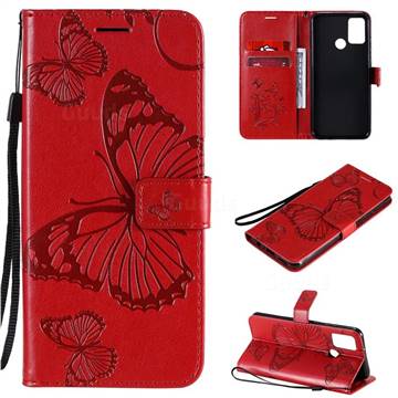 Embossing 3D Butterfly Leather Wallet Case for Huawei Honor 9A - Red