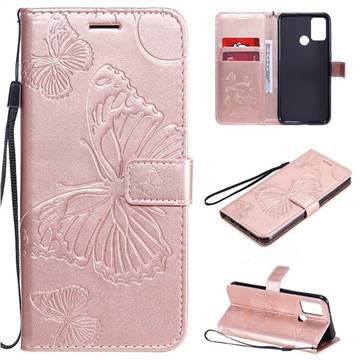 Embossing 3D Butterfly Leather Wallet Case for Huawei Honor 9A - Rose Gold