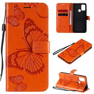 Embossing 3D Butterfly Leather Wallet Case for Huawei Honor 9A - Orange