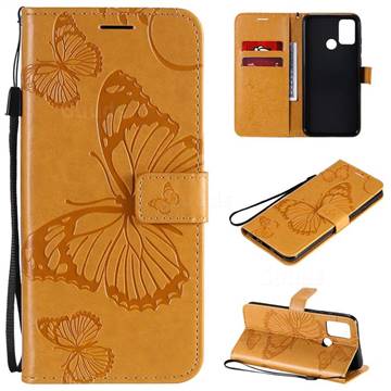 Embossing 3D Butterfly Leather Wallet Case for Huawei Honor 9A - Yellow