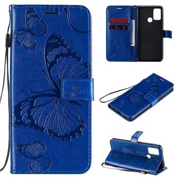 Embossing 3D Butterfly Leather Wallet Case for Huawei Honor 9A - Blue