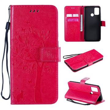 Embossing Butterfly Tree Leather Wallet Case for Huawei Honor 9A - Rose