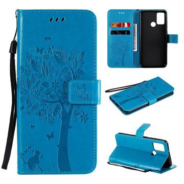 Embossing Butterfly Tree Leather Wallet Case for Huawei Honor 9A - Blue