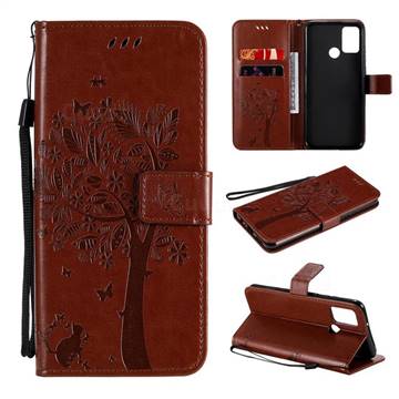 Embossing Butterfly Tree Leather Wallet Case for Huawei Honor 9A - Coffee