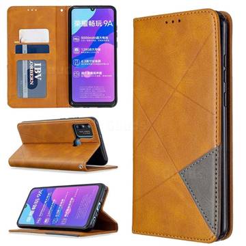 Prismatic Slim Magnetic Sucking Stitching Wallet Flip Cover for Huawei Honor 9A - Yellow