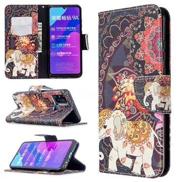 Totem Flower Elephant Leather Wallet Case for Huawei Honor 9A