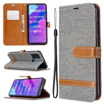 Jeans Cowboy Denim Leather Wallet Case for Huawei Honor 9A - Gray