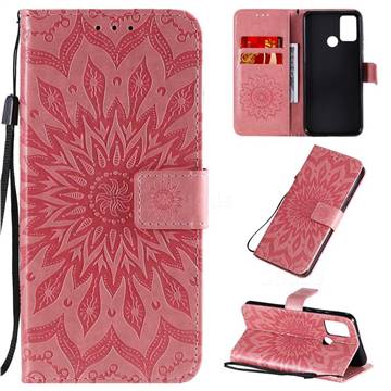 Embossing Sunflower Leather Wallet Case for Huawei Honor 9A - Pink