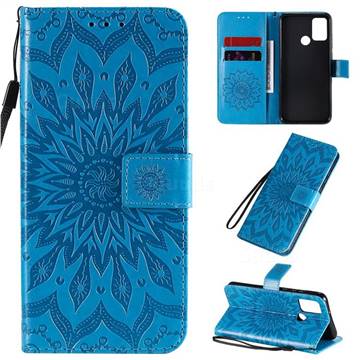 Embossing Sunflower Leather Wallet Case for Huawei Honor 9A - Blue
