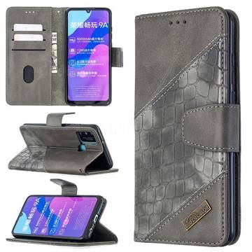BinfenColor BF04 Color Block Stitching Crocodile Leather Case Cover for Huawei Honor 9A - Gray