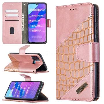 BinfenColor BF04 Color Block Stitching Crocodile Leather Case Cover for Huawei Honor 9A - Rose Gold