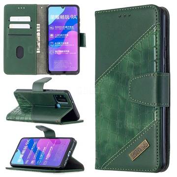 BinfenColor BF04 Color Block Stitching Crocodile Leather Case Cover for Huawei Honor 9A - Green