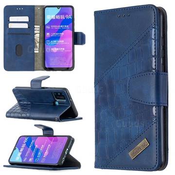 BinfenColor BF04 Color Block Stitching Crocodile Leather Case Cover for Huawei Honor 9A - Blue