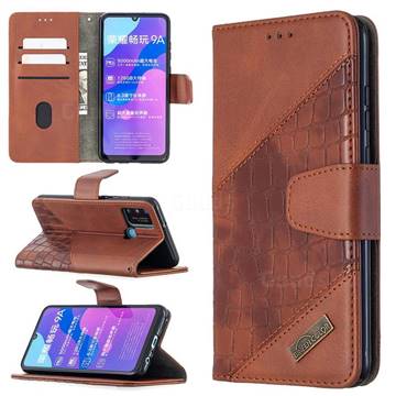 BinfenColor BF04 Color Block Stitching Crocodile Leather Case Cover for Huawei Honor 9A - Brown