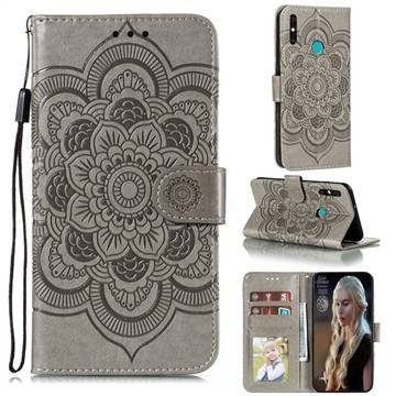 Intricate Embossing Datura Solar Leather Wallet Case for Huawei Honor 9A - Gray
