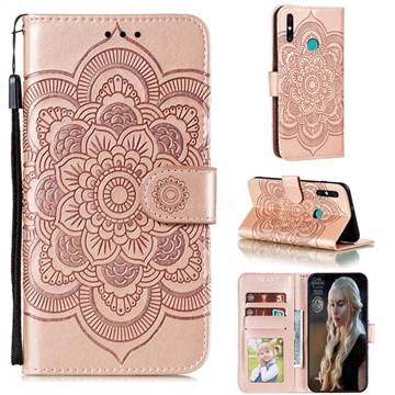 Intricate Embossing Datura Solar Leather Wallet Case for Huawei Honor 9A - Rose Gold