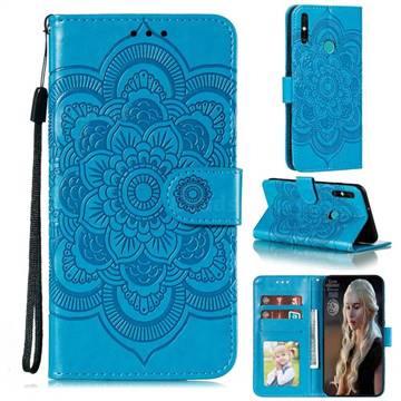 Intricate Embossing Datura Solar Leather Wallet Case for Huawei Honor 9A - Blue
