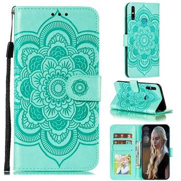 Intricate Embossing Datura Solar Leather Wallet Case for Huawei Honor 9A - Green