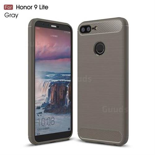 Luxury Carbon Fiber Brushed Wire Drawing Silicone TPU Back Cover for Huawei Honor 9 Lite - Gray