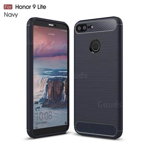 Luxury Carbon Fiber Brushed Wire Drawing Silicone TPU Back Cover for Huawei Honor 9 Lite - Navy