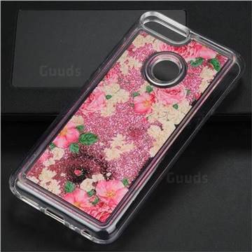 Rose Flower Glassy Glitter Quicksand Dynamic Liquid Soft Phone Case for Huawei Honor 9 Lite