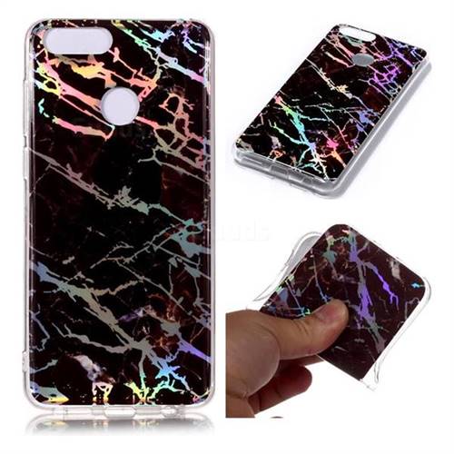 Black Brown Marble Pattern Bright Color Laser Soft TPU Case for Huawei Honor 9 Lite