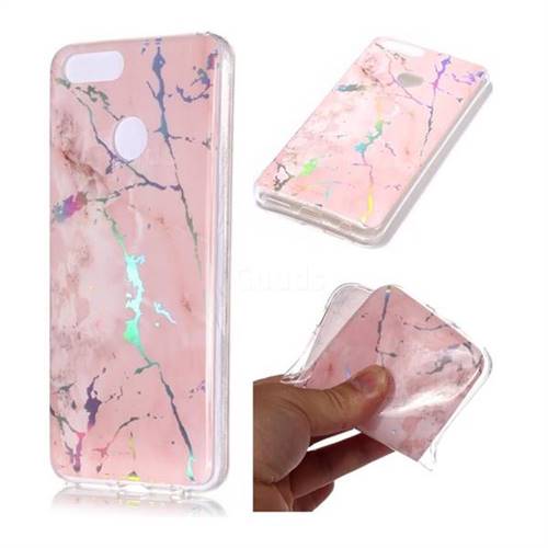 Powder Pink Marble Pattern Bright Color Laser Soft TPU Case for Huawei Honor 9 Lite