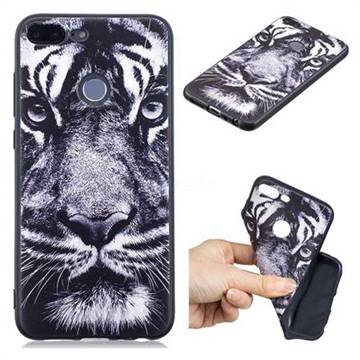 White Tiger 3D Embossed Relief Black TPU Cell Phone Back Cover for Huawei Honor 9 Lite