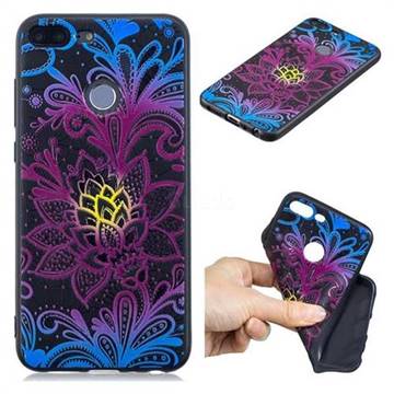Colorful Lace 3D Embossed Relief Black TPU Cell Phone Back Cover for Huawei Honor 9 Lite
