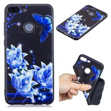 Blue Butterfly 3D Embossed Relief Black TPU Cell Phone Back Cover for Huawei Honor 9 Lite