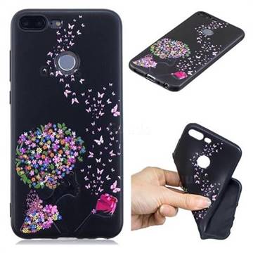 Corolla Girl 3D Embossed Relief Black TPU Cell Phone Back Cover for Huawei Honor 9 Lite