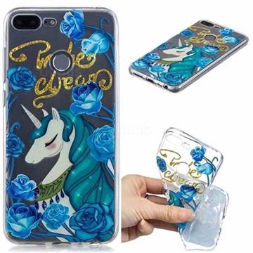Blue Flower Unicorn Clear Varnish Soft Phone Back Cover for Huawei Honor 9 Lite