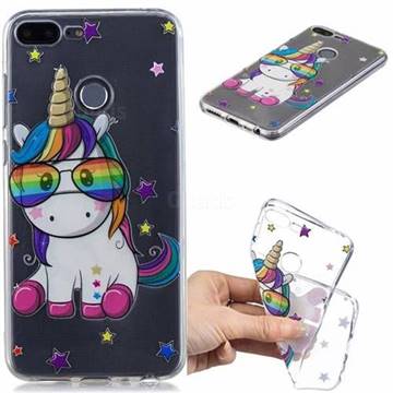 Glasses Unicorn Clear Varnish Soft Phone Back Cover for Huawei Honor 9 Lite