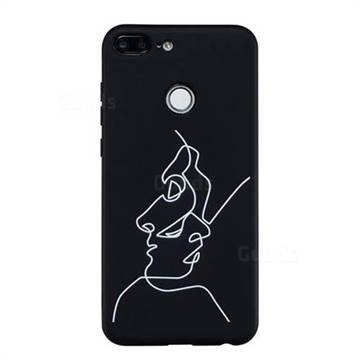 Human Face Stick Figure Matte Black TPU Phone Cover for Huawei Honor 9 Lite