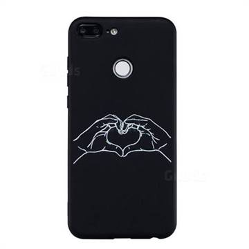 Heart Hand Stick Figure Matte Black TPU Phone Cover for Huawei Honor 9 Lite