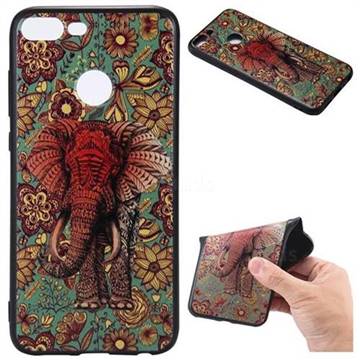 Colorfull Elephant 3D Embossed Relief Black TPU Back Cover for Huawei Honor 9 Lite