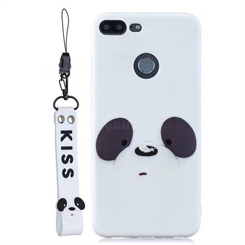 White Feather Panda Soft Kiss Candy Hand Strap Silicone Case for Huawei Honor 9 Lite