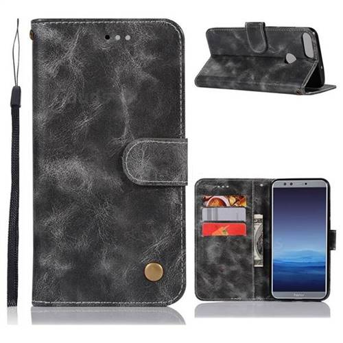 Luxury Retro Leather Wallet Case for Huawei Honor 9 Lite - Gray