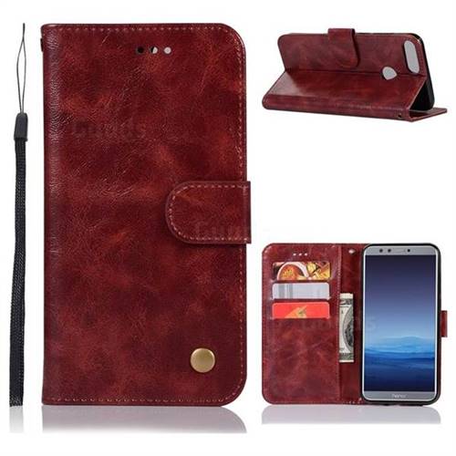 Luxury Retro Leather Wallet Case for Huawei Honor 9 Lite - Wine Red