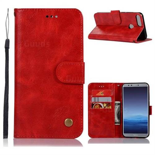 Luxury Retro Leather Wallet Case for Huawei Honor 9 Lite - Red