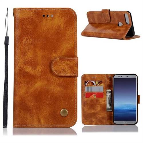 Luxury Retro Leather Wallet Case for Huawei Honor 9 Lite - Golden