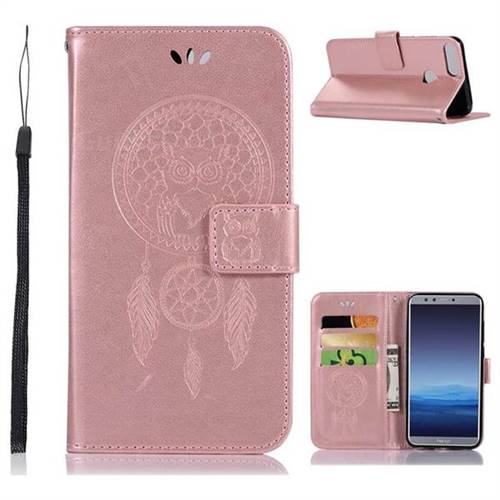 Intricate Embossing Owl Campanula Leather Wallet Case for Huawei Honor 9 Lite - Rose Gold