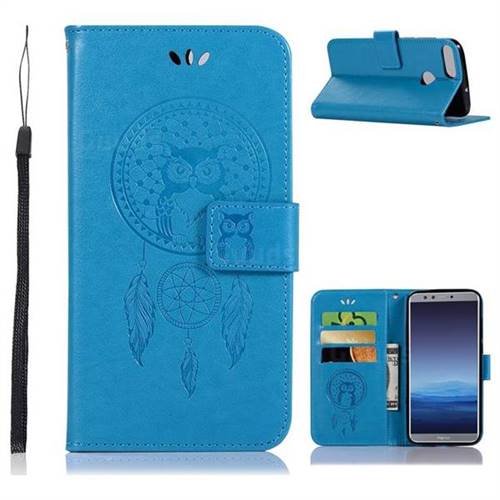 Intricate Embossing Owl Campanula Leather Wallet Case for Huawei Honor 9 Lite - Blue