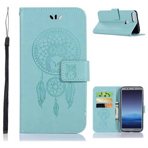 Intricate Embossing Owl Campanula Leather Wallet Case for Huawei Honor 9 Lite - Green